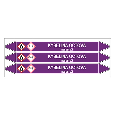 Značení potrubí, kyselina octová,3 ks, 355 × 37 mm